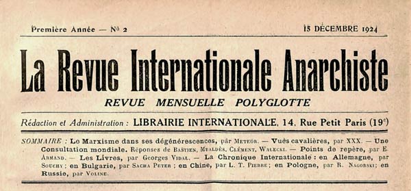 journal "La Revue Anarchiste Internationale" n2